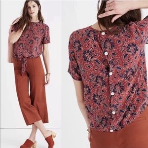 Madewell Short Sleeve Print Silk Blouse